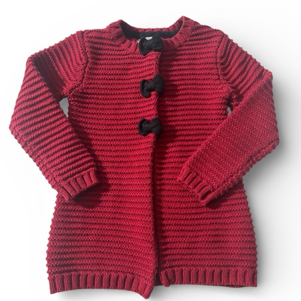 Tahari Girls Red Knit Toggle Cardigan Sweater Bow Closures Size S (5–6)